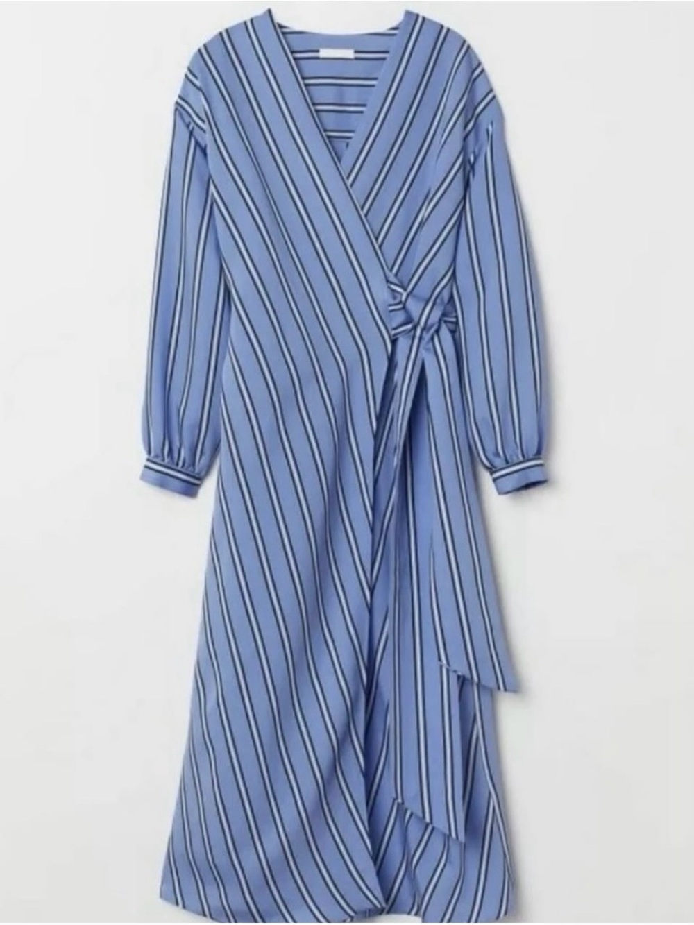 H&M blue striped wrap dress